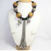 Antique Necklace Sterling Silver Amber Beads Traditional Tribal Thread Old D706